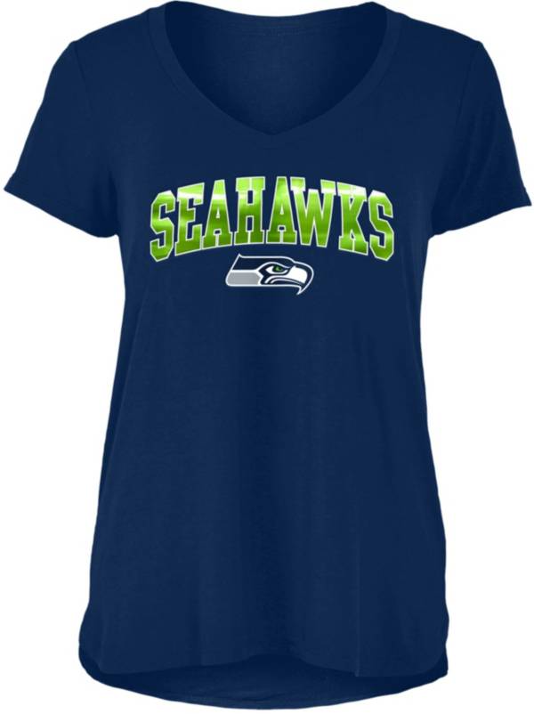 New Era Women's Seattle Seahawks Navy Foil V-Neck T-Shirt