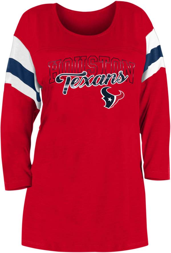 New Era Women's Houston Texans Foil Slub Red Three-Quarter Sleeve T-Shirt