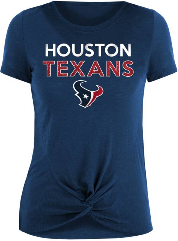 New Era Women's Houston Texans Navy Glitter Knot Front T-Shirt