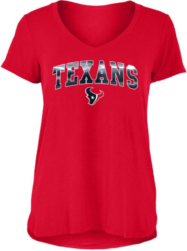 New Era Women's Houston Texans Red Foil V-Neck T-Shirt