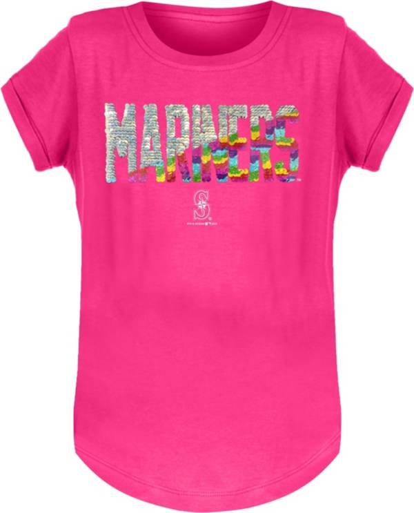 New Era Youth Girls' Seattle Mariners Pink Flip Sequins T-Shirt