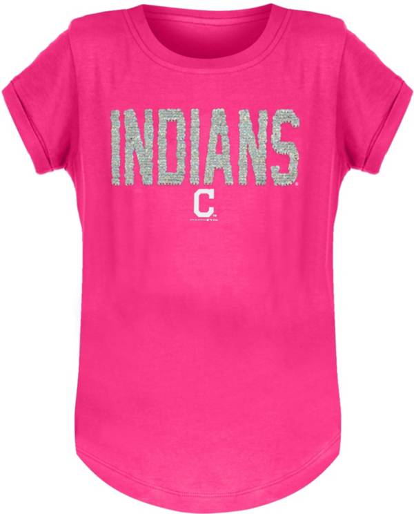 New Era Youth Girls' Cleveland Indians Pink Flip Sequins T-Shirt