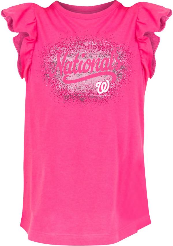 New Era Youth Girls' Washington Nationals Pink Ruffle T-Shirt