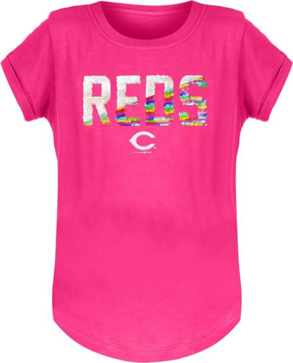 New Era Youth Girls' Cincinnati Reds Pink Flip Sequins T-Shirt