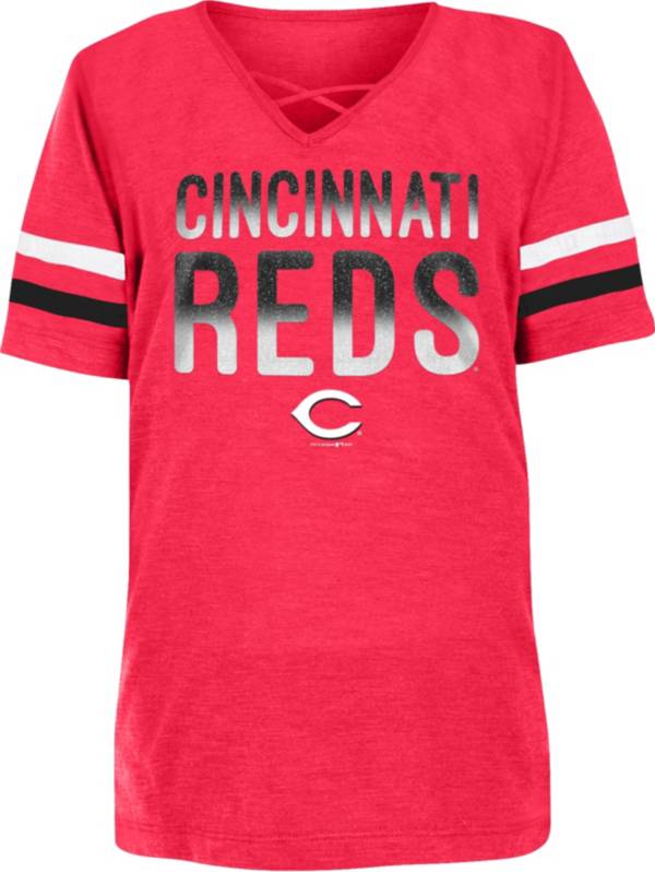 New Era Youth Girls' Cincinnati Reds Red Slub V-Neck T-Shirt