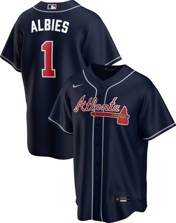 Nike Men's Replica Atlanta Braves Ozzie Albies #1 Navy Cool Base Jersey