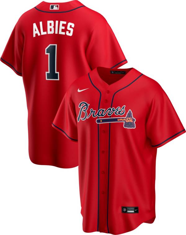Nike Men's Replica Atlanta Braves Ozzie Albies #1 Red Cool Base Jersey