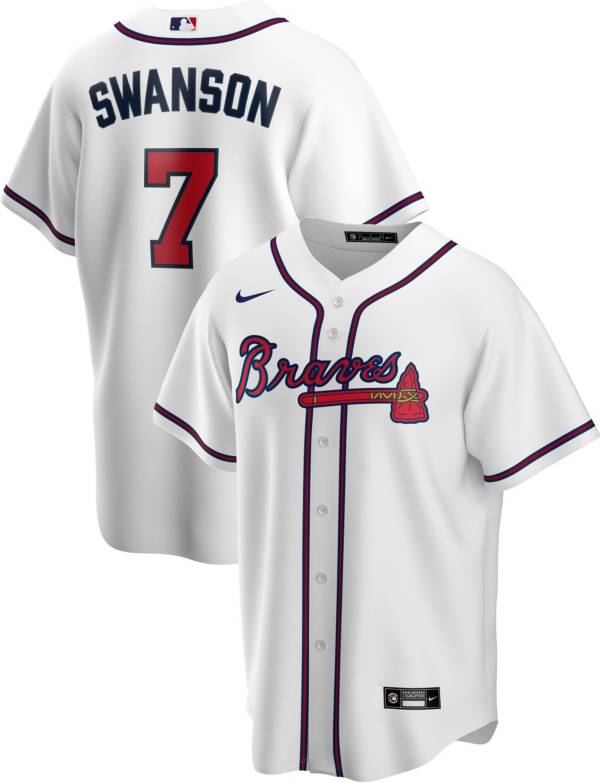 Nike Men's Replica Atlanta Braves Dansby Swanson #7 White Cool Base Jersey