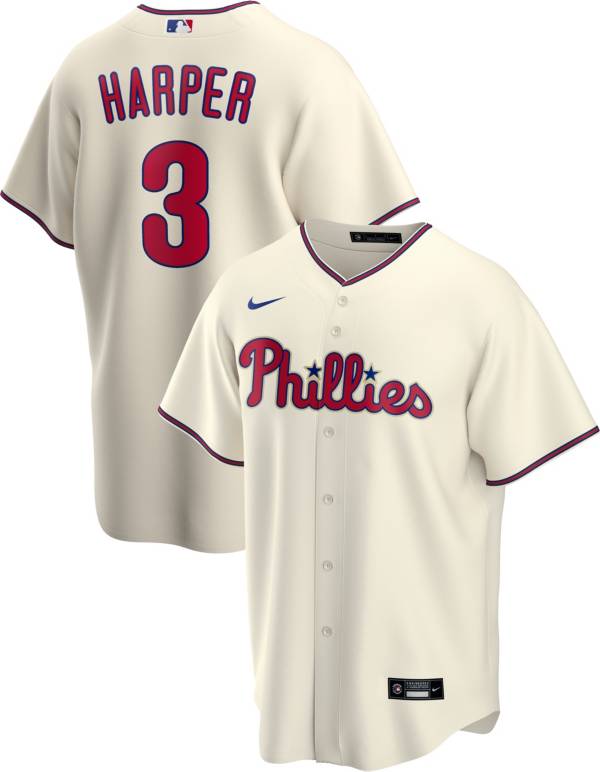 Nike Men's Replica Philadelphia Phillies Bryce Harper #3 Cream Cool Base Jersey