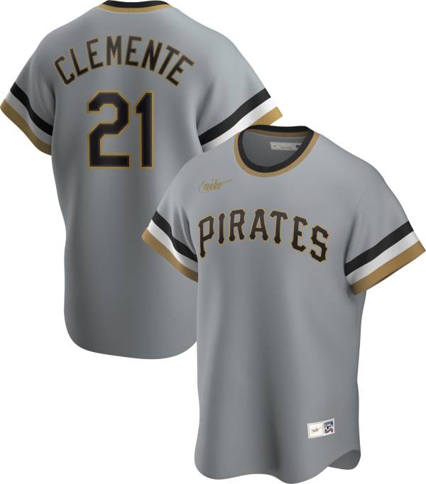 Nike Men's Pittsburgh Pirates Roberto Clemente #21 Grey Cooperstown V-Neck Pullover Jersey