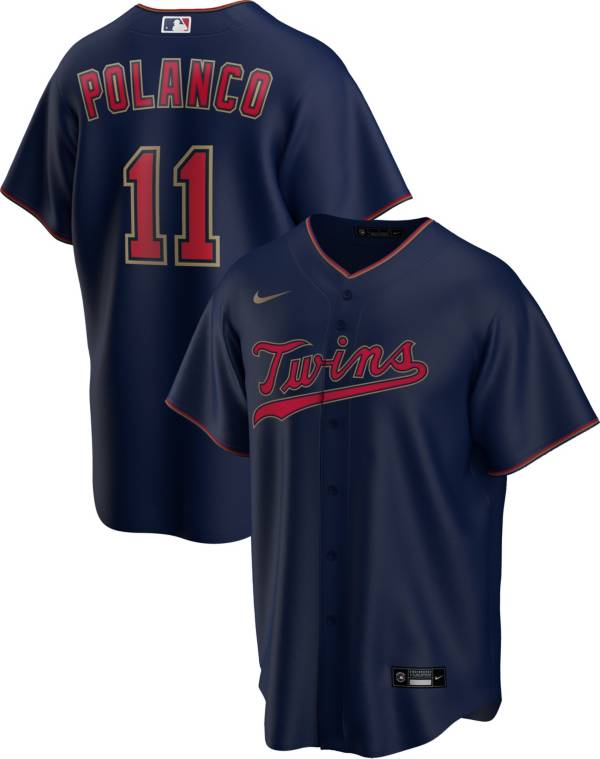 Nike Men's Replica Minnesota Twins Jorge Polanco #11 Navy Cool Base Jersey