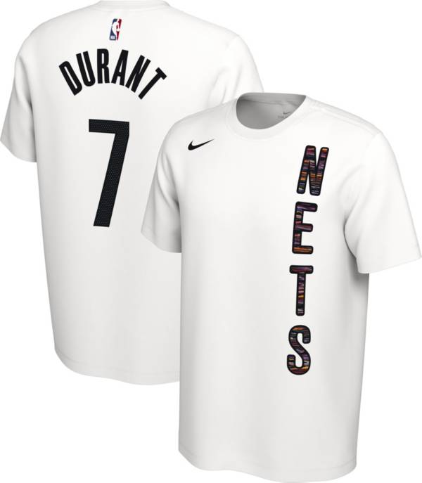 Nike Men's Brooklyn Nets Kevin Durant #7 Dri-FIT White Earned Edition T-Shirt