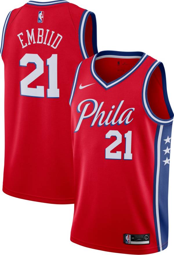 Nike Men's Philadelphia 76ers Joel Embiid #21 Red Dri-FIT Statement Swingman Jersey