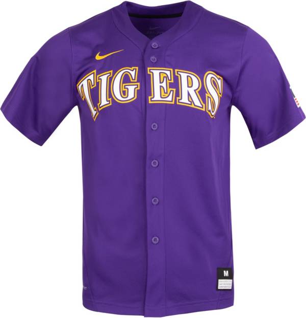 Nike Men's LSU Tigers Purple Full Button Replica Baseball Jersey
