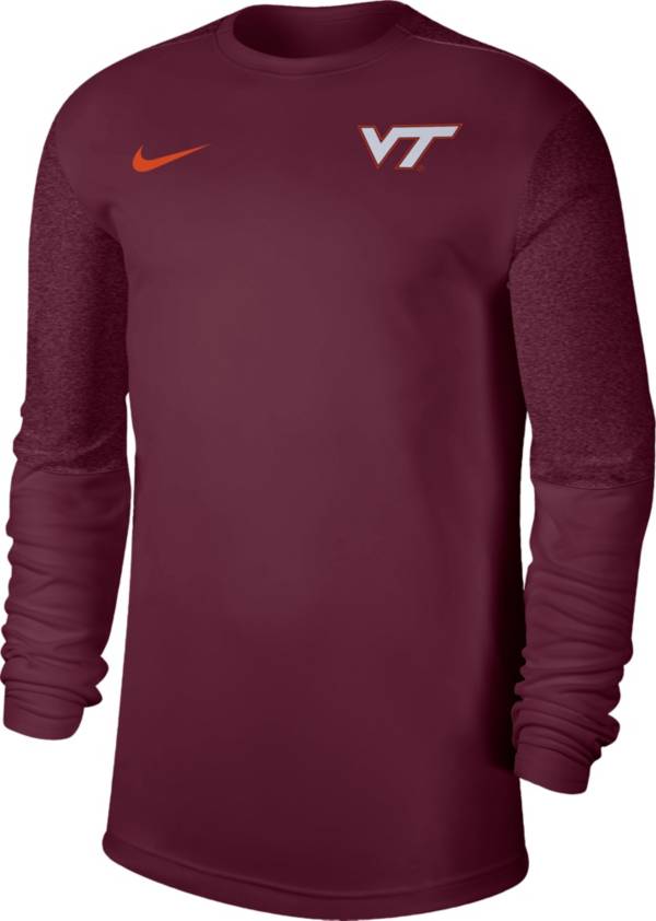 Nike Men's Virginia Tech Hokies Maroon Top Coach UV Football Long Sleeve T-Shirt