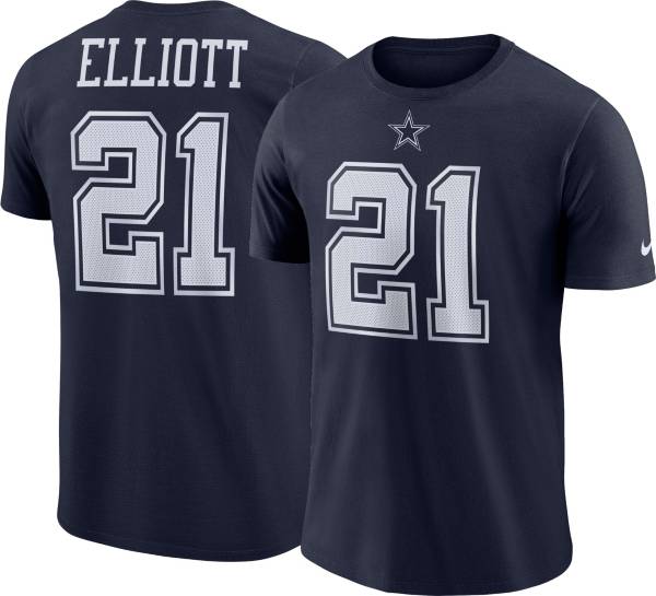 Nike Men's Dallas Cowboys Ezekiel Elliott #21 Logo Navy T-Shirt