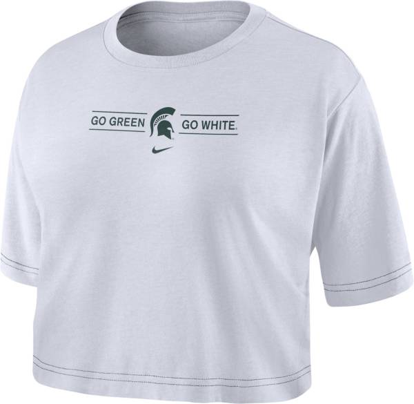 Nike Women's Michigan State Spartans Slub Cropped ‘Go Green Go White' White T-Shirt