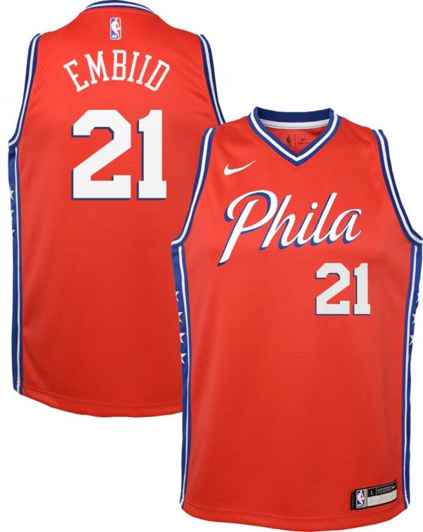 Nike Youth Philadelphia 76ers Joel Embiid #21 Red Dri-FIT Statement Swingman Jersey