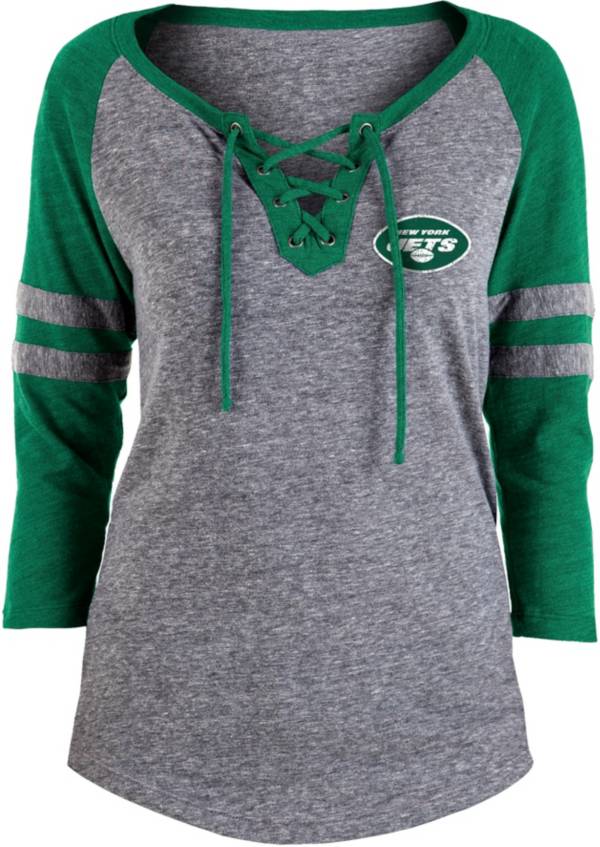 NFL Team Apparel Women's New York Jets Trilace Grey Raglan Shirt