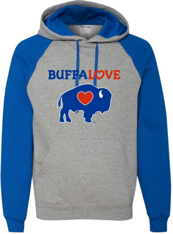 BuffaLove Men's Grey/Royal Raglan Pullover Hoodie