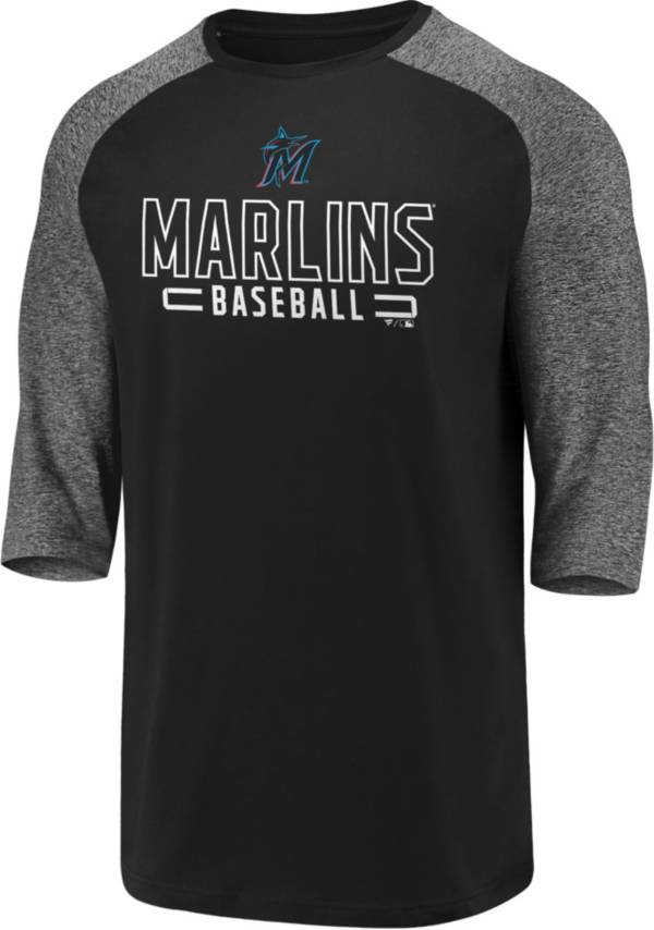 Fanatics Men's Miami Marlins Black Marble Three-Quarter Sleeve T-Shirt