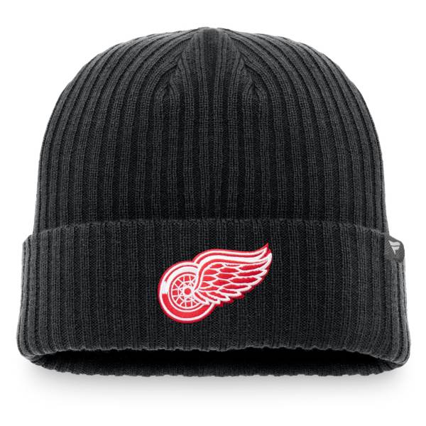 NHL Men's Detroit Red Wings Logo Black Knit Beanie