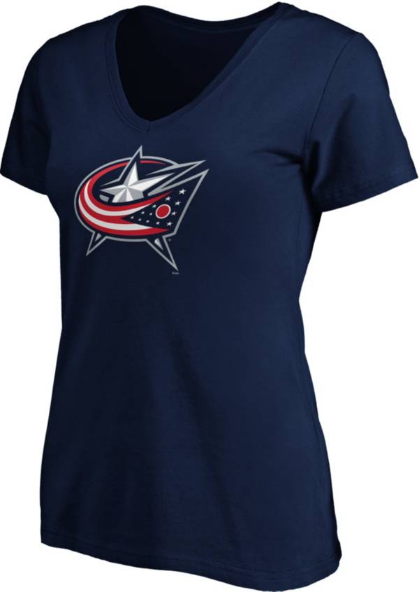 NHL Women's Columbus Blue Jackets Primary Logo Navy V-Neck T-Shirt