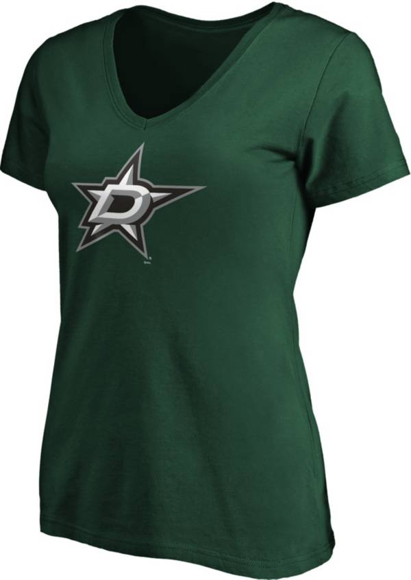 NHL Women's Dallas Stars Primary Logo Green V-Neck T-Shirt