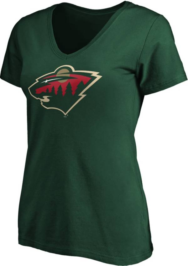 NHL Women's Minnesota Wild Primary Logo Green V-Neck T-Shirt