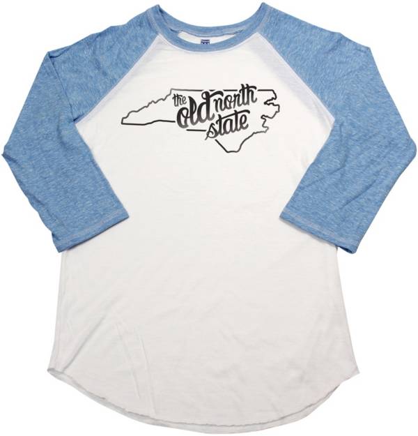 Home State Apparel Women's North Carolina Freehand Three Quarter Length Sleeve Raglan T-Shirt