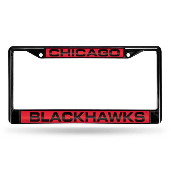 Rico Chicago Blackhawks Black Laser Chrome License Plate Frame