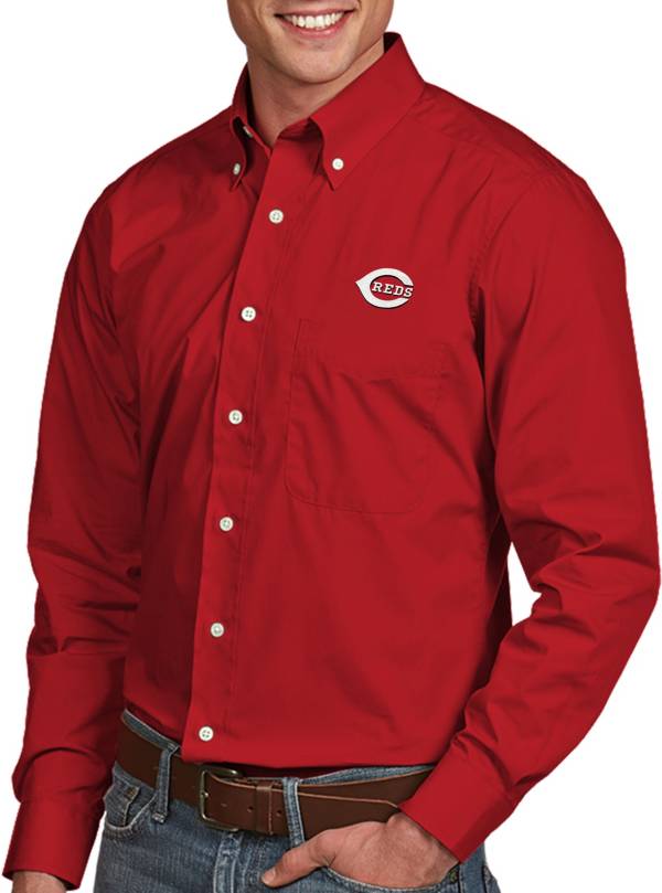 Antigua Men's Cincinnati Reds Dynasty Red Long Sleeve Button Down Shirt