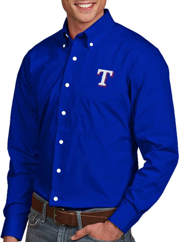 Antigua Men's Texas Rangers Dynasty Royal Long Sleeve Button Down Shirt product image