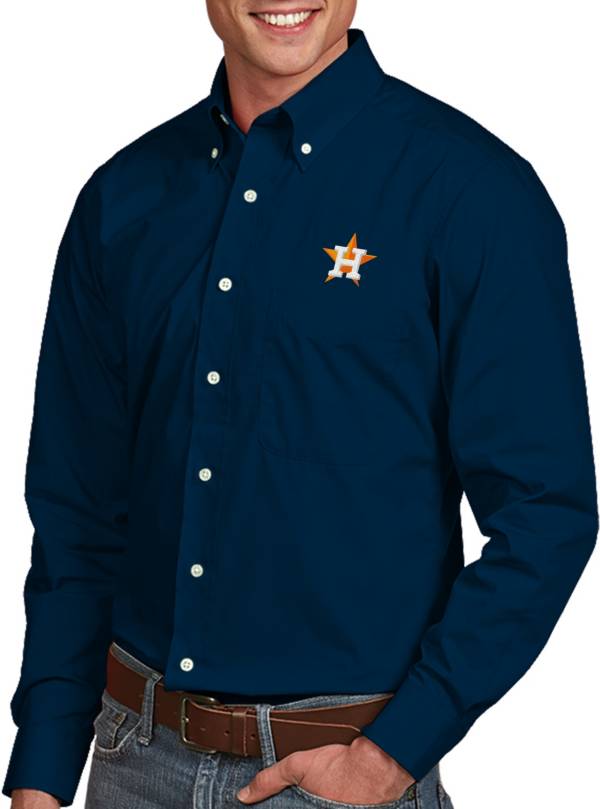 Antigua Men's Houston Astros Dynasty Navy Long Sleeve Button Down Shirt product image