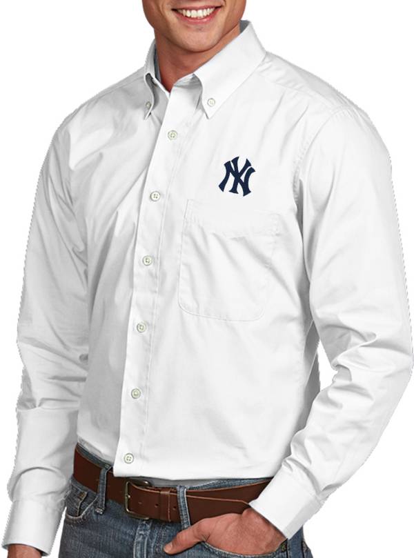 Antigua Men's New York Yankees Dynasty White Long Sleeve Button Down Shirt