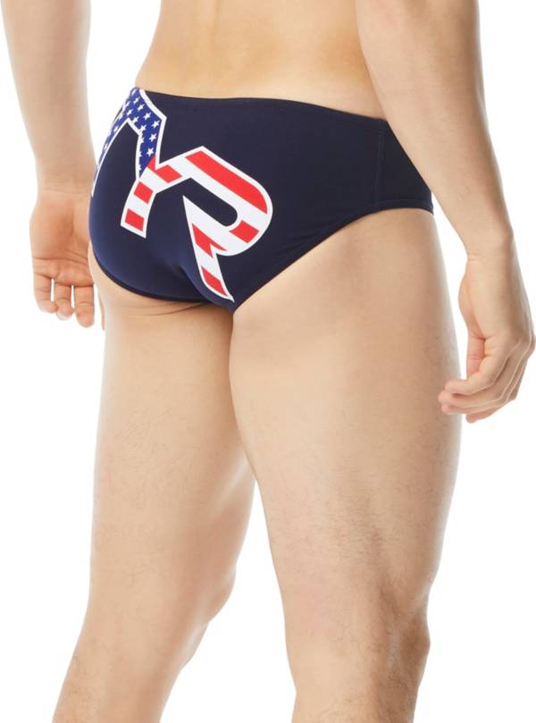 TYR Men's Big Logo USA Racer Swim Brief