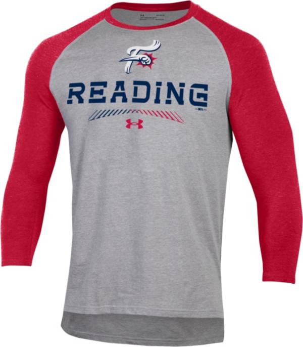 Under Armour Men's Reading Fightin Phils Red Raglan Three-Quarter Sleeve T-Shirt