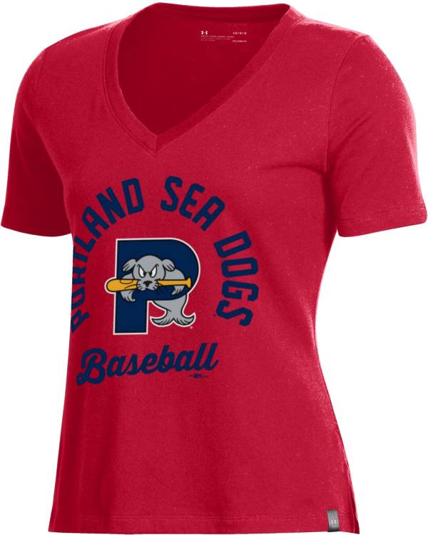 Under Armour Women's Portland Sea Dogs Red V-Neck Performance T-Shirt