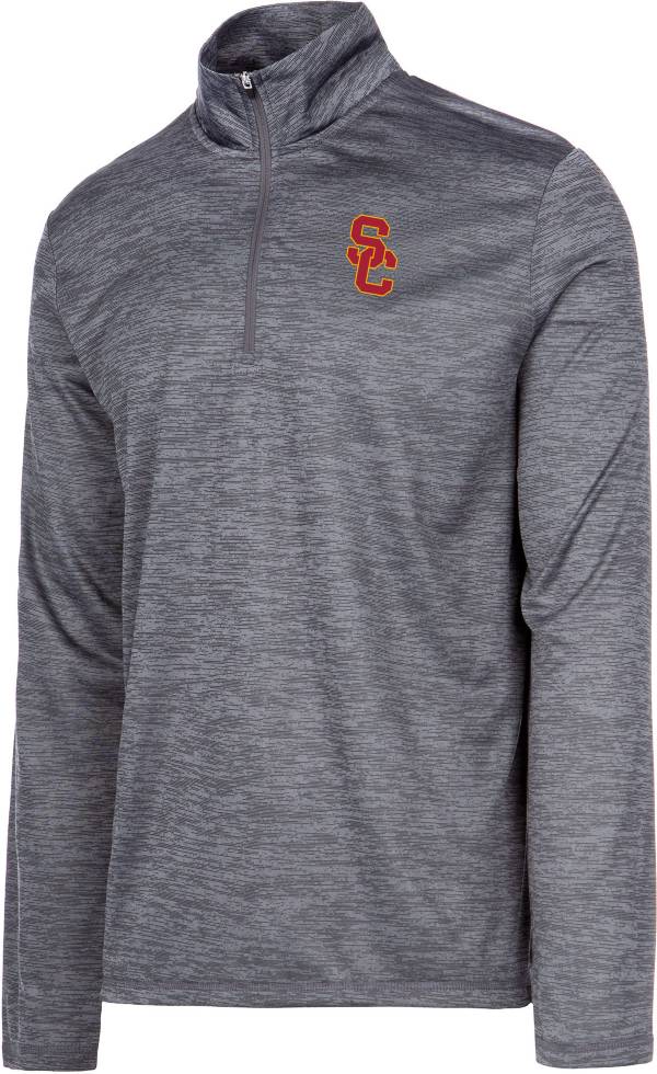 USC Authentic Apparel Men's USC Trojans Grey Whitley Quarter-Zip Pullover Shirt