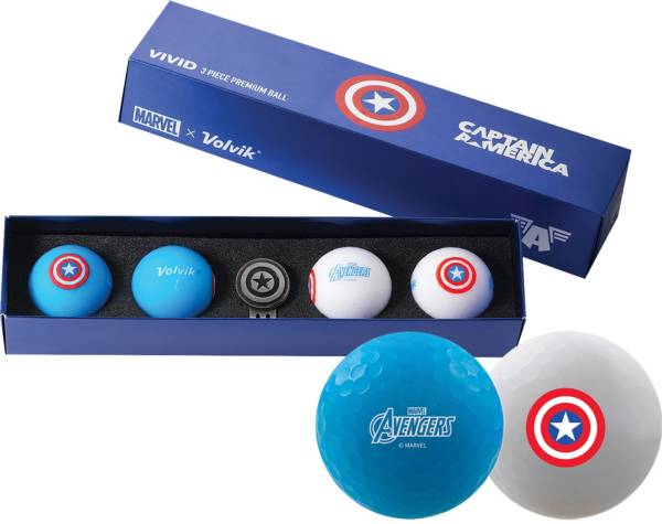 Volvik VIVID Matte Marvel Captain America Edition Golf Balls + Hat Clip Set – 4 Pack product image