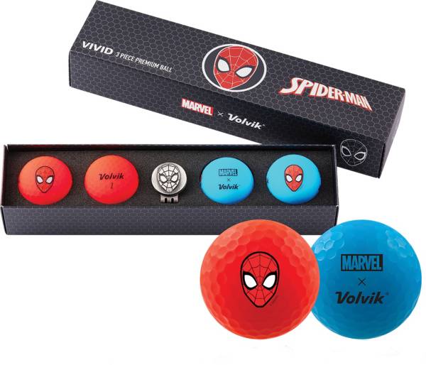Volvik VIVID Matte Marvel Spider-Man Edition Golf Balls + Hat Clip Set – 4 Pack product image