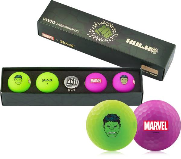 Volvik VIVID Matte Marvel Hulk Edition Golf Balls + Hat Clip Set – 4 Pack