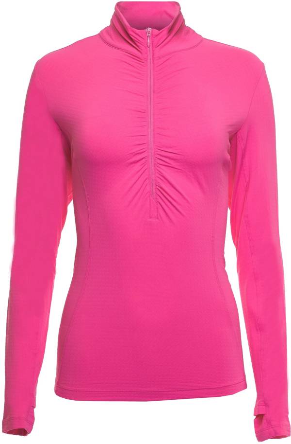 IBKUL Women's Long Sleeve Ruched Mock Neck Golf Polo