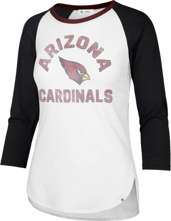 ‘47 Women's Arizona Cardinals White Wash Raglan Three-Quarter Sleeve T-Shirt