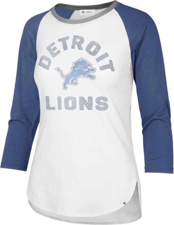 ‘47 Women's Detroit Lions White Wash Raglan Three-Quarter Sleeve T-Shirt