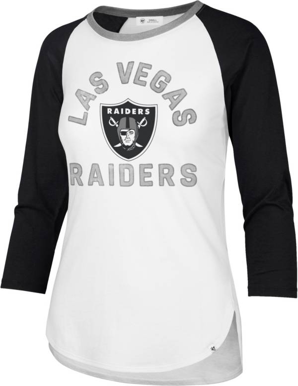 ‘47 Women's Las Vegas Raiders White Wash Raglan Three-Quarter Sleeve T-Shirt