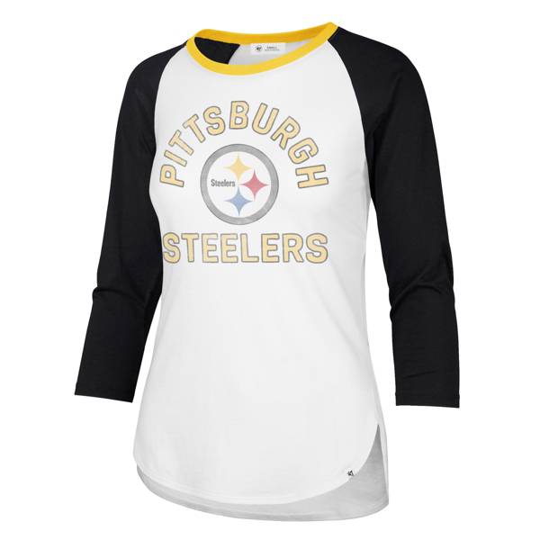 ‘47 Women's Pittsburgh Steelers White Raglan Three-Quarter Sleeve T-Shirt