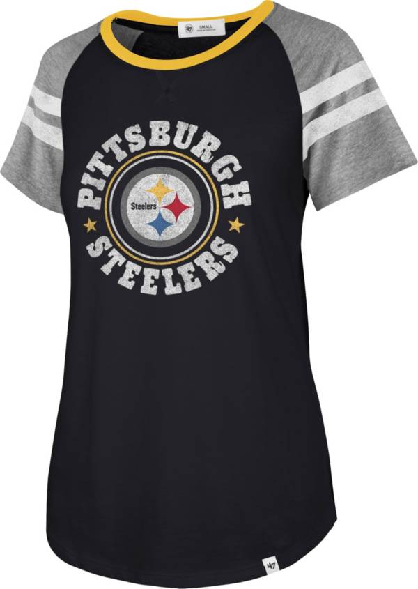 '47 Women's Pittsburgh Steelers Static Black Raglan T-Shirt