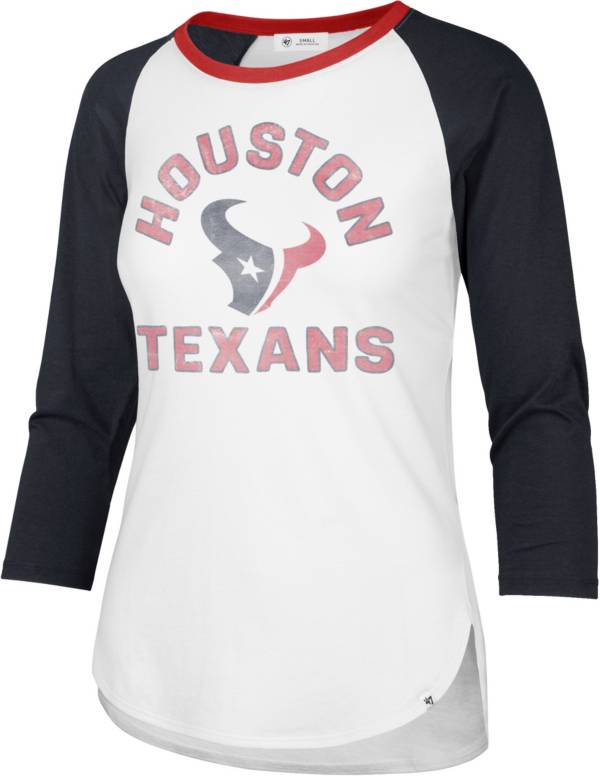 ‘47 Women's Houston Texans White Wash Raglan Three-Quarter Sleeve T-Shirt