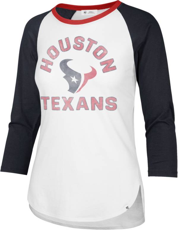 ‘47 Women's Houston Texans White Wash Raglan Three-Quarter Sleeve T-Shirt product image